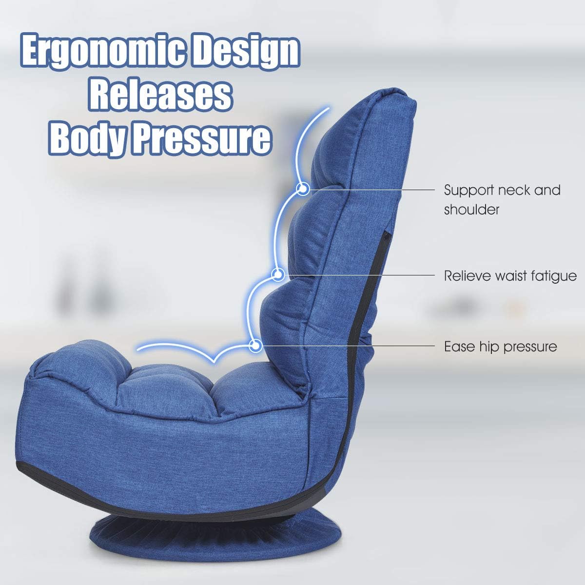 Giantex 360 Degree Swivel Floor Chair, Folding Floor Gaming Chair with 6 Positions Adjustable, Lazy Sofa Lounge Chair w/Tufted Back Support, Video Gaming Chair for Reading TV Watching (Navy Blue)