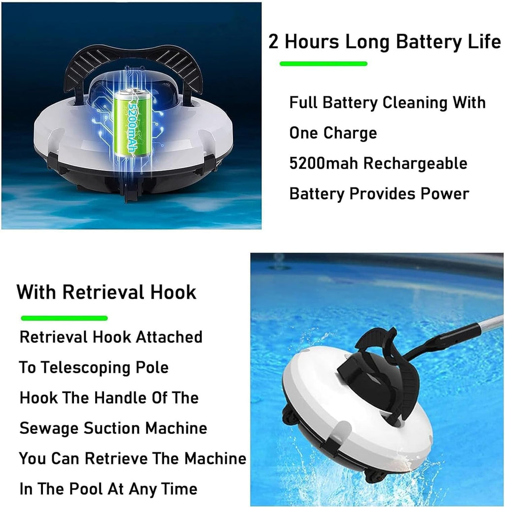 Cordless Robotic Pool Cleaner, Automatic Pool Cleaning Robot with Ultrafine Filter - Suitable for Pools Up to 860 Sq Ft - Smart Pool Cleaner - Pool Surface Vacuum Cleaner