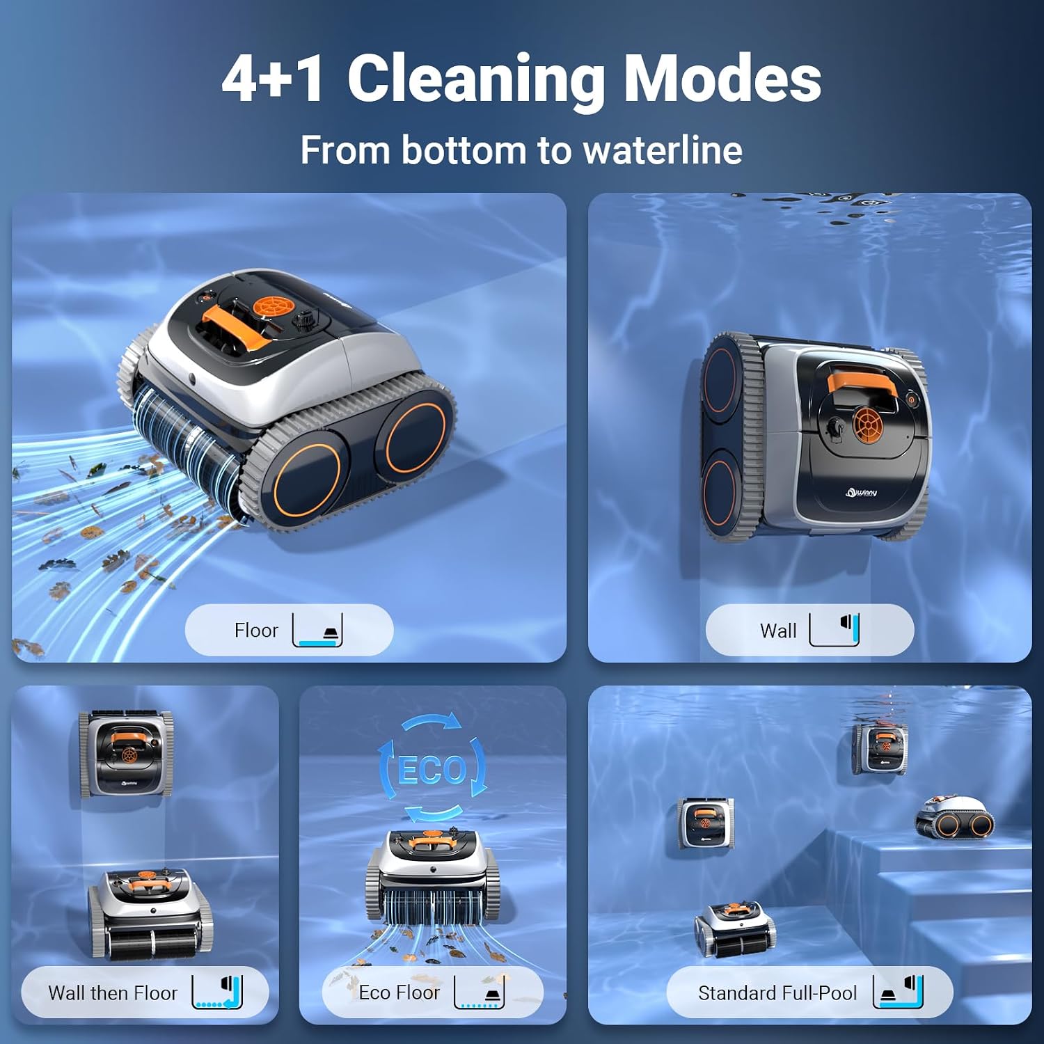 Pool Vacuum for Inground Pools, 4-in-1 Cordless Robotic Pool Cleaner for Above Ground Pools,Triple-Motors,Wall & Waterline Cleaning, App Support, OTA Upgrade up to 1,614 Sq.ft (White Orange)
