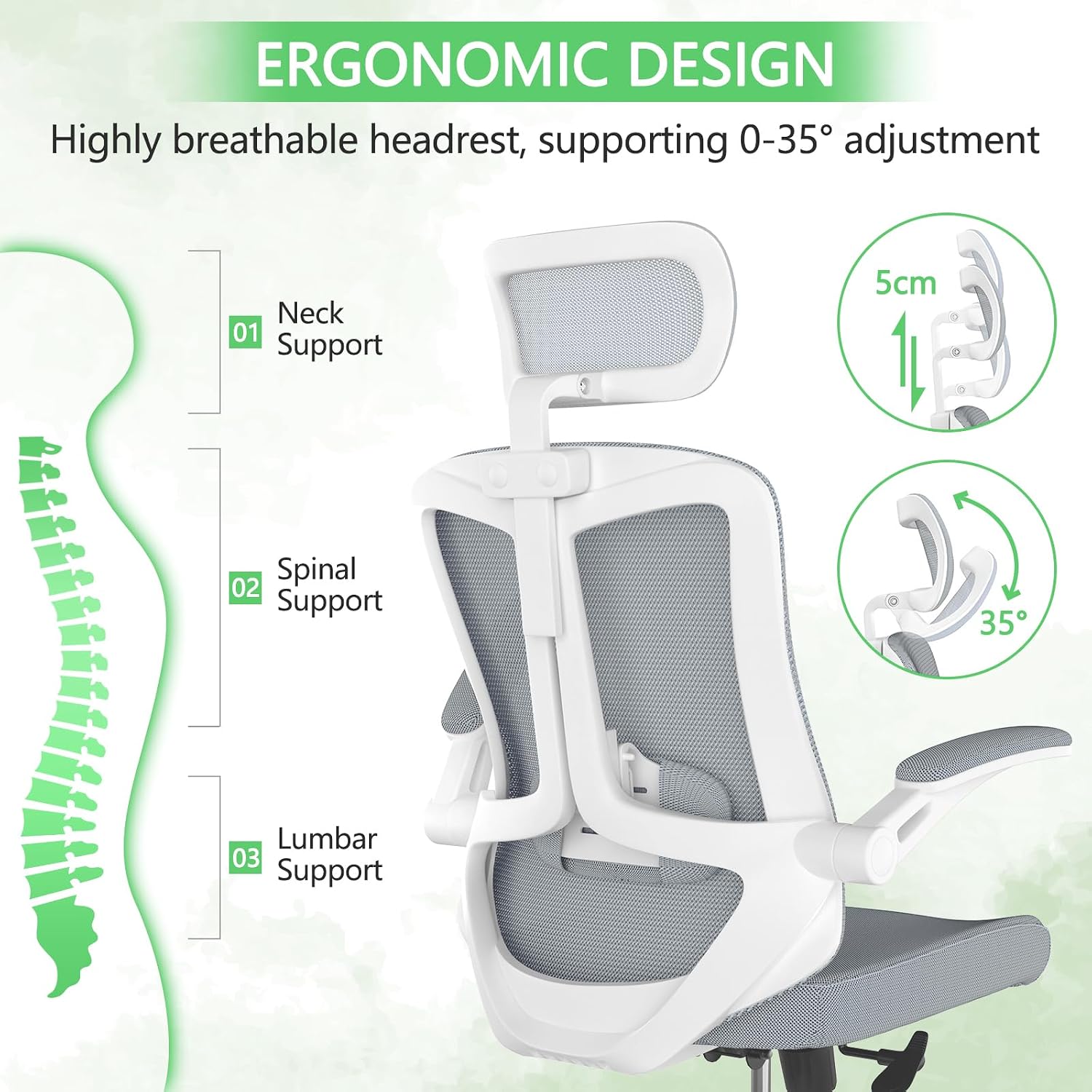balmstar Ergonomic Office Chair Desk Chair - Mesh Computer Chair with 360° Swivel Wheels, Adjustable 90-130° Recline & Lumbar Support for Home Office, Supports up to 350lbs