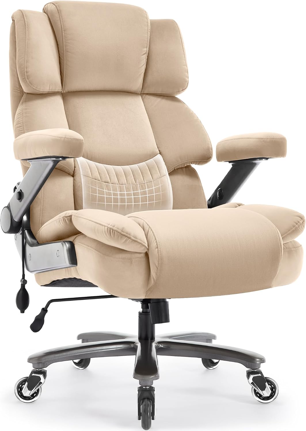 VUZI 700LBS Large Heavy Duty Office Chair with 3D Flip Arms, Big and Tall Plus Size Fabric Executive Desk Chairs, High Back Extra Wide Computer Chair with Adjustable Lumbar Support, Sturdy Metal Base