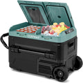 COSTWAY Car Refrigerator with Wheels, 42-Quart Dual-zone Dual-temperature Electric Cooler, 12V/24V DC, 100-240V AC, -4°F To 68°F, Reversible Lids, Car Freezer for RV Camping, Green+Black