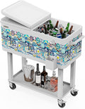 VINGLI Rolling Ice Chest, Portable Patio Party Bar Drink Cooler Cart, with Shelf, Beverage Pool with Bottle Opener