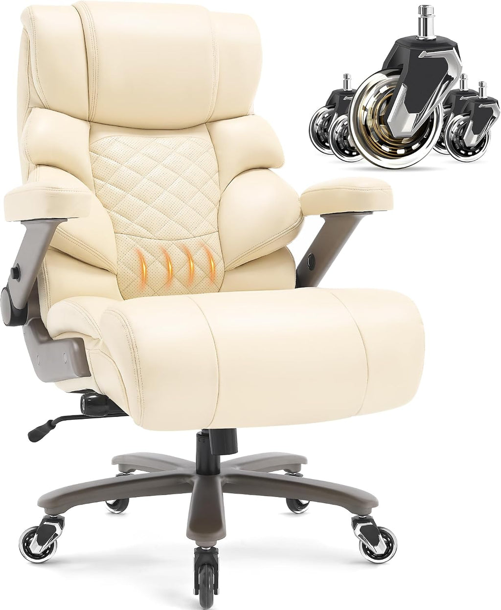 VUZI 700lbs Big and Tall Office Chair-Large Computer Chair with Adjustable Lumbar Support 3D Flip Arms Plus Size Wheels, High Back Executive Desk Chair, Heavy Duty Metal Base, Thick Padded Wide Seat