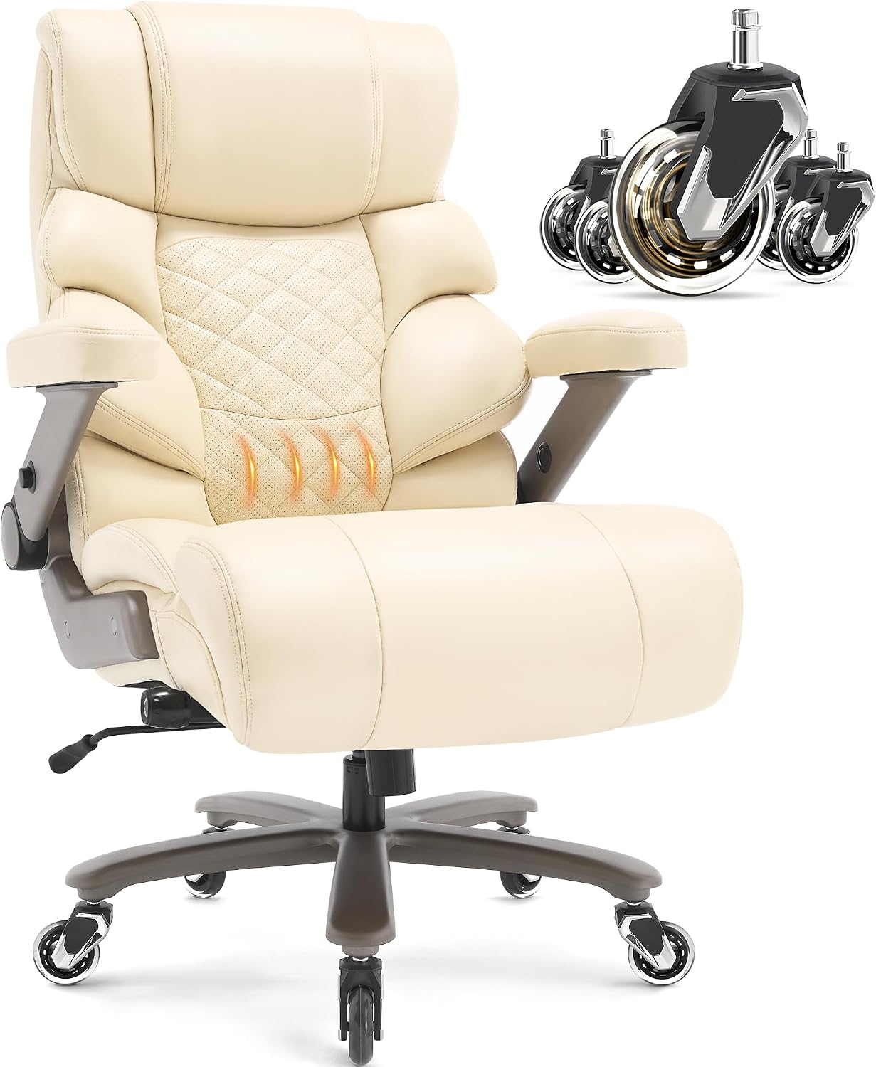 VUZI 700lbs Big and Tall Office Chair-Large Computer Chair with Adjustable Lumbar Support 3D Flip Arms Plus Size Wheels, High Back Executive Desk Chair, Heavy Duty Metal Base, Thick Padded Wide Seat
