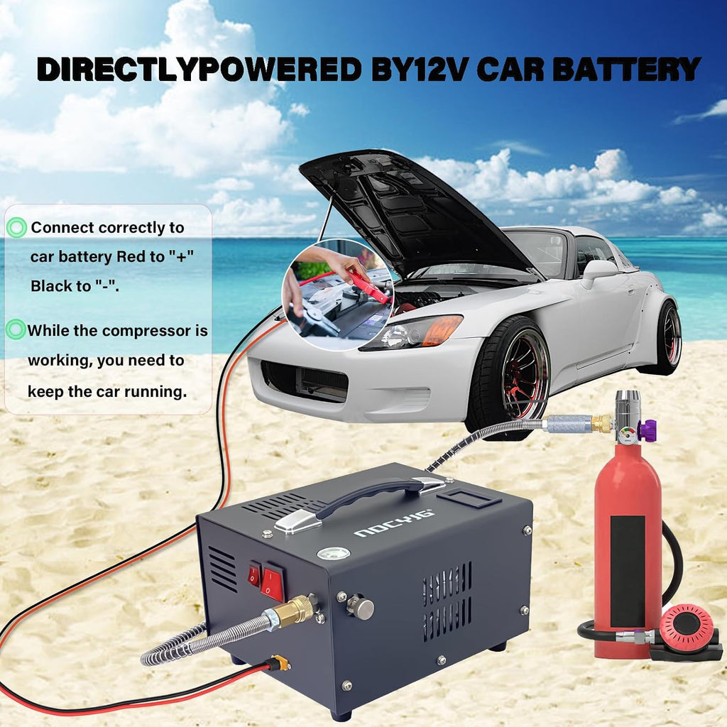 Pcp air compressor 4500PSI Portable Pcp Compressor 12V Dc/110V Ac Pcp Airgun Compressor Manual-stop w/External Power Adapter Built-in Fan Suitable for Paintball Air Rifle Scuba Bottle