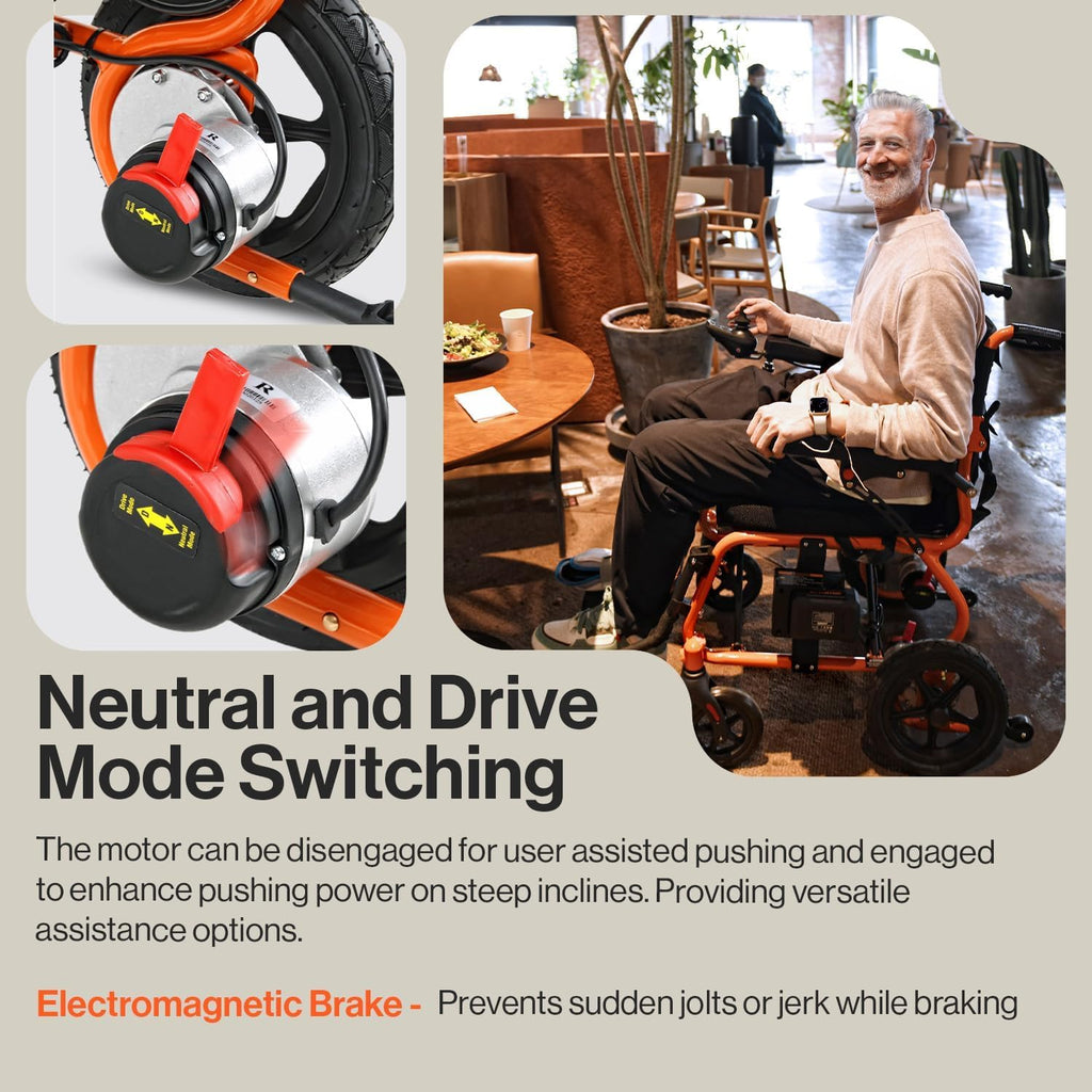 SuperHandy GoRide 2 Electric Wheelchair - Lightweight (42lbs), Foldable, Dual Brushless Motors, Zero Turn, Electromagnetic Brake, Portable Design for Enhanced Mobility (300lbs Capacity)
