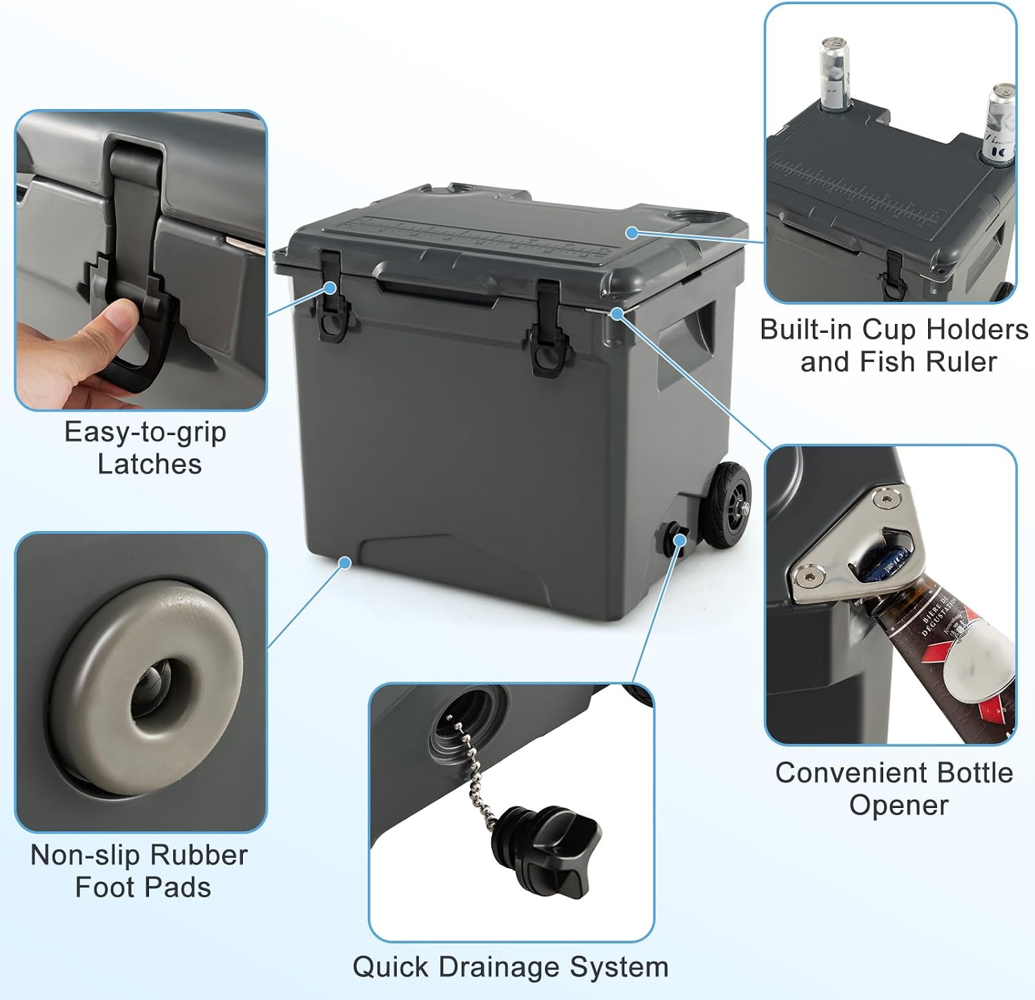 Goplus Cooler with Wheels, Insulated Large Ice Chest with Portable Handles, Cup Holders, Leak-Proof Tight Latches, 5-7-day Ice Retention, Heavy Duty Hard Coolers for Beach Camping Boat