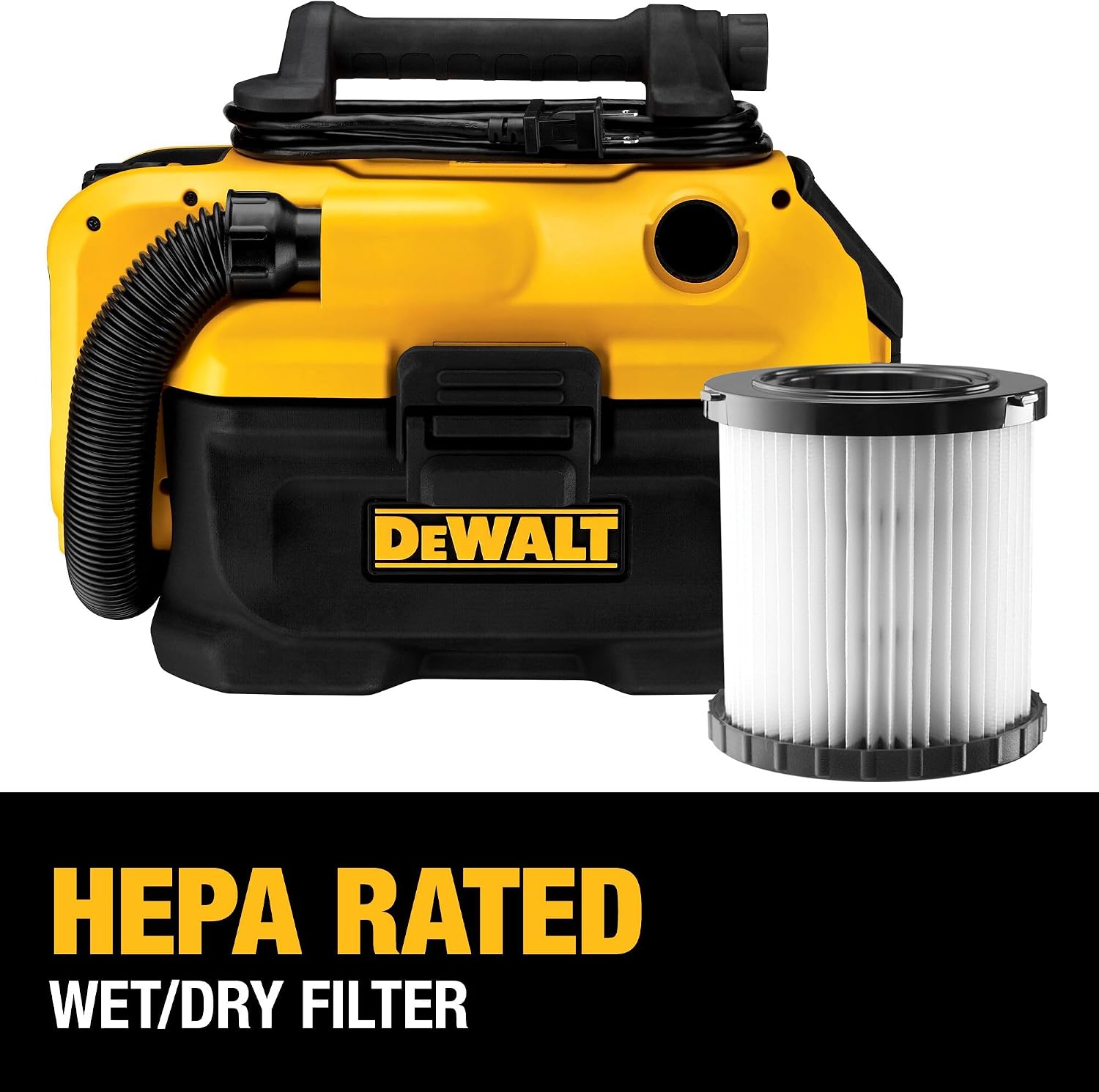DEWALT 20V MAX Shop Vacuum Wet and Dry, Shop Vac 2 Gallon, Cordless and Corded Wet Dry Vacuum Cleaner, Wide Nozzle, Hepa Filter, Tool Only (DCV581H)