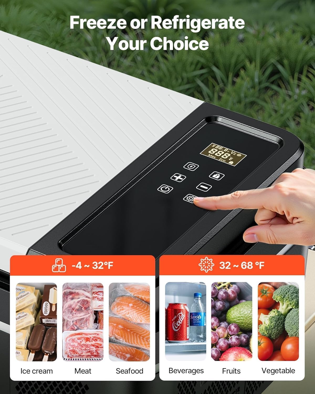 VEVOR Car Refrigerator, DC 12/24V AC100-240V Compressor Electric Cooler, -4°F to 68°F Car Fridge with APP Control, 23 QT Cars Freezer for RVs, Campsites, Boats, Camping, Fishing, 45W Portable Freezer