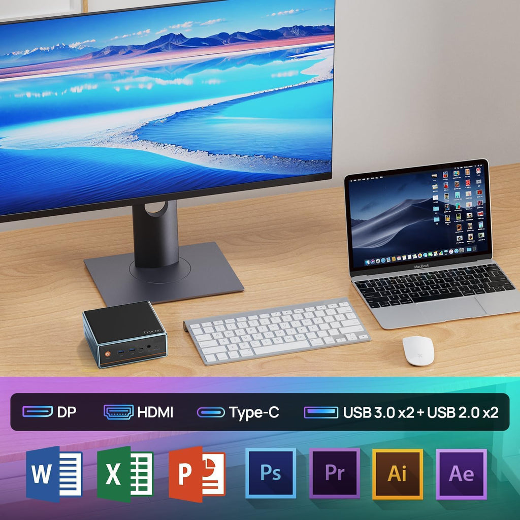 Trycoo Mini PC AMD Ryzen 5 5500U(4.0GHz) Mini Processors 16GB DDR4 RAM 512GB SSD Micro PC Support 4K@60Hz Triple Output WiFi6 BT5.2 Dual RJ45 USB3.2 Mini Desktop Computer