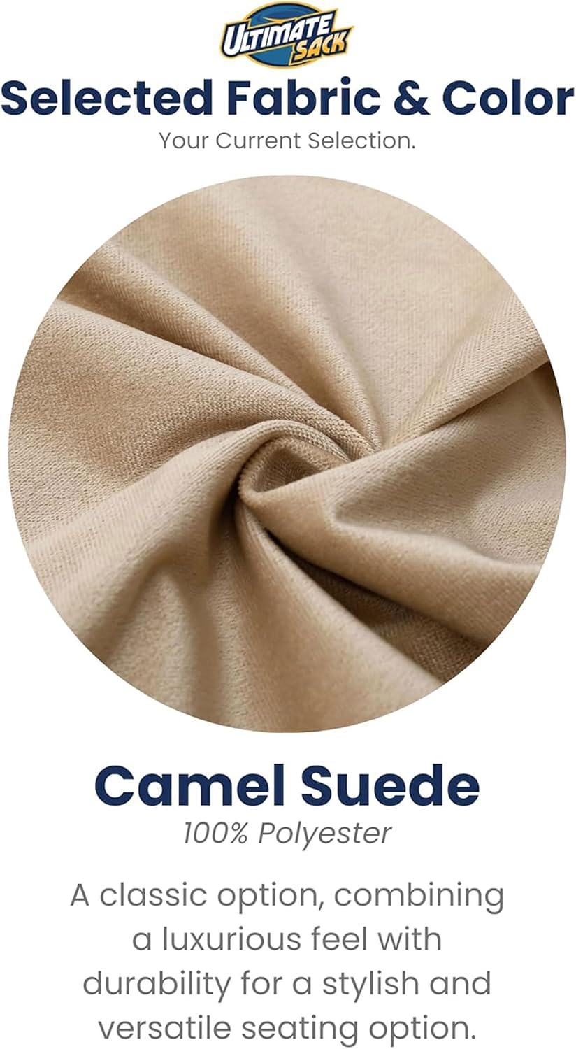 ULTIMATE SACK 6000 6-Foot Bean Bag Chair, Camel Suede Cover – Oversized Foam Lounger, Floor Seat, Small Sofa, or Couch Bed for Living Area, Gaming Room, or Reading Lounge