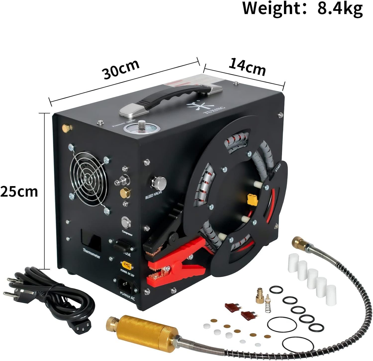 TUXING PCP Air Compressor,4500Psi 30Mpa High Pressure Air Pump, Built-in DC12V/AC120V Power Converter,Auto-Stop,Oil&Water-Free,Paintball and Scuba Tank Compressor Pump(TXES062)