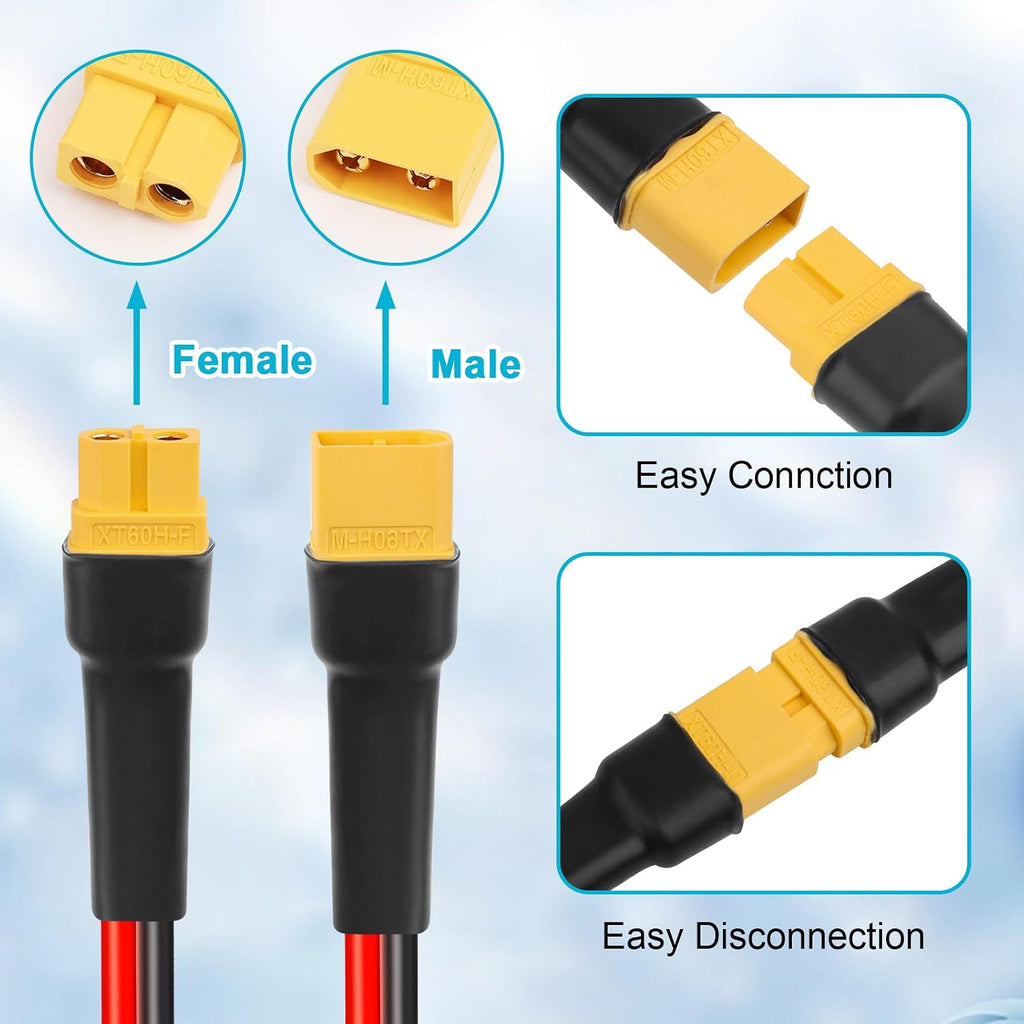 10AWG 100FT XT60 Extension Cable 2 3 5 10 15 20 25 30 35 40 50 75 100FT XT60 Female to Male Connector for Portable Power Station Solar Panel RC Battery