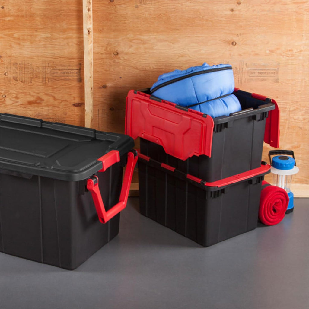 Sterilite 18-Pack 12 Gallon Hinged Lid Industrial Tote, Heavy-Duty Plastic Organizer - Stackable Multipurpose Home Storage Bins with Contoured Handles for Garage, Basement or Attic Organization