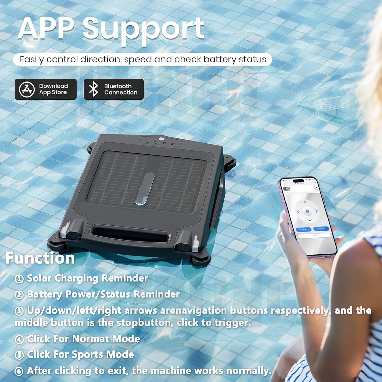 Automatic Solar Pool Skimmer Robot, 27/4 Full Day Robotic Pool Skimmer Cleaner Cordless Pool Cleaning Robot, 3.4L Large Capacity, for Most Swimming Pool Types