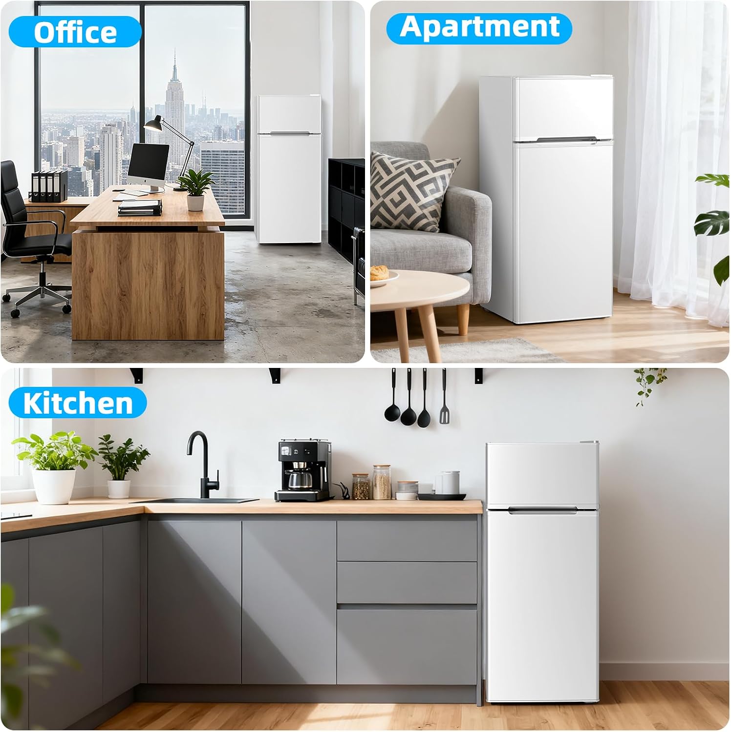 Antarctic Star Compact Refrigerator,4.5 Cu.Ft. Mini Separate Freezer Double 2-Door Adjustable Removable Shelves for Apartment/Dorm/Office,WHITE