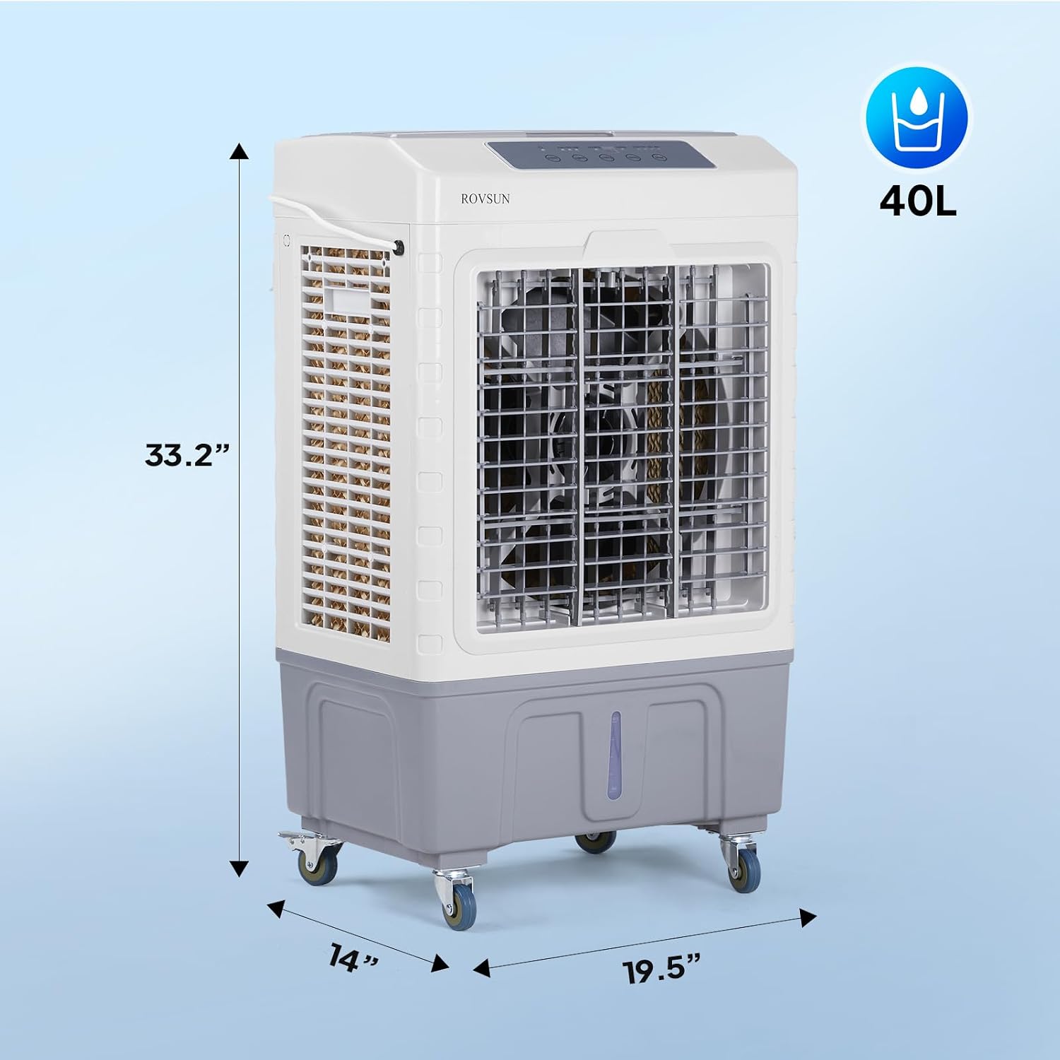 ROVSUN 2600CFM Portable Air Cooler, 10.5Gal/40L Evaporative Swamp Cooler, 3-IN-1 Cooling Fan with Remote Control, 3 Speeds, 7.5H Timer & 4 Ice Box, Humidifying Oscillating Fan for Indoor or Outdoor