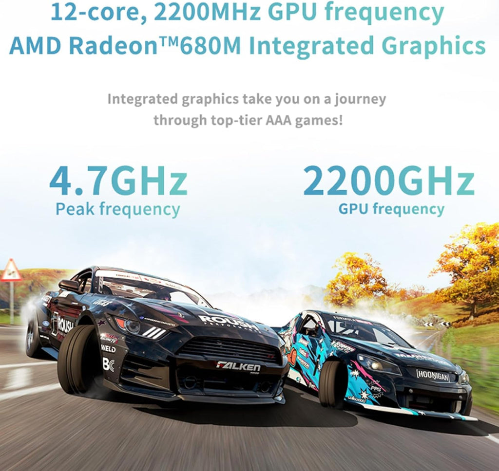 Mini Gaming PC Desktop Computers -AMD Ryzen 7 6800H Pro 16GB LPDDR5, 512GB SSD, wifi6, Bluetooth 5.2, 2.5G LAN, Type-C 4.0