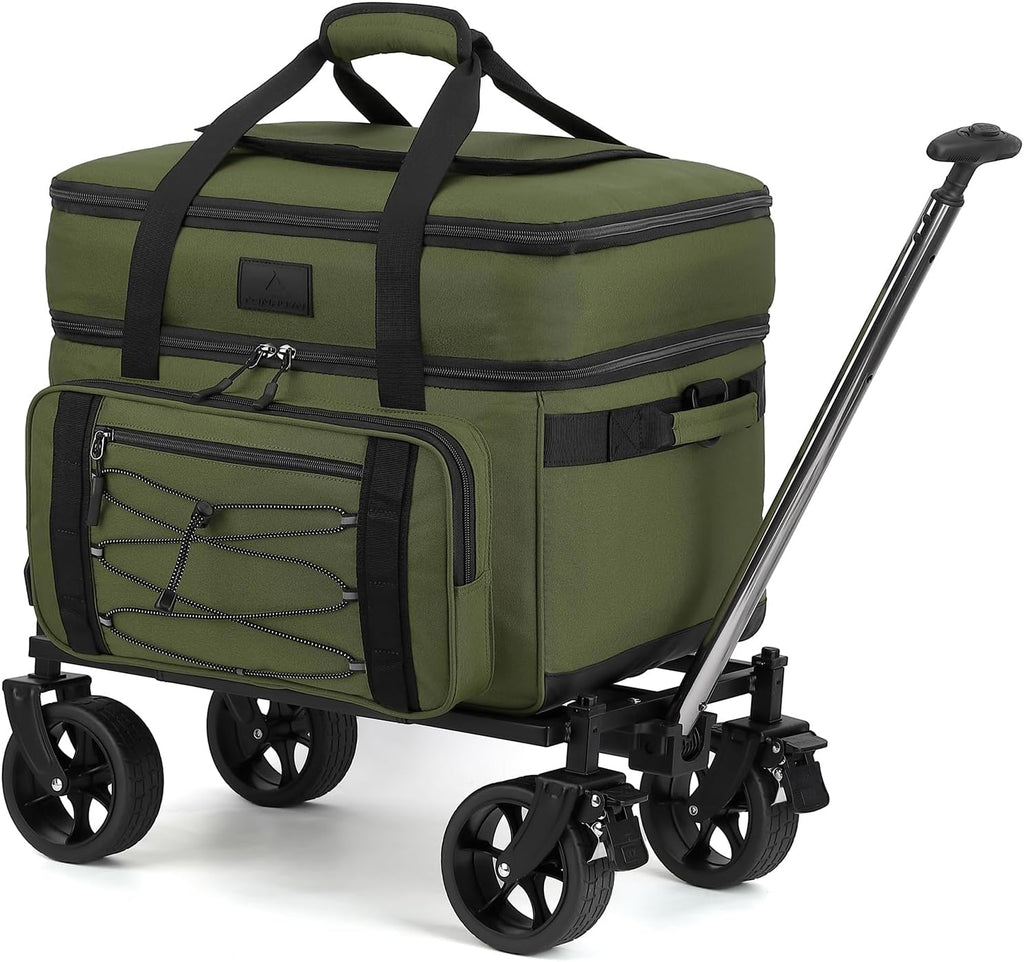 Extra Large Wheeled Portable Cooler Bag 85 Cans Double Deck Heavy Duty Rolling Insulated Cooler with All-Terrain Wheels Leakproof Tactical Soft Sided Cooler for Beach Camping Picnic Travel