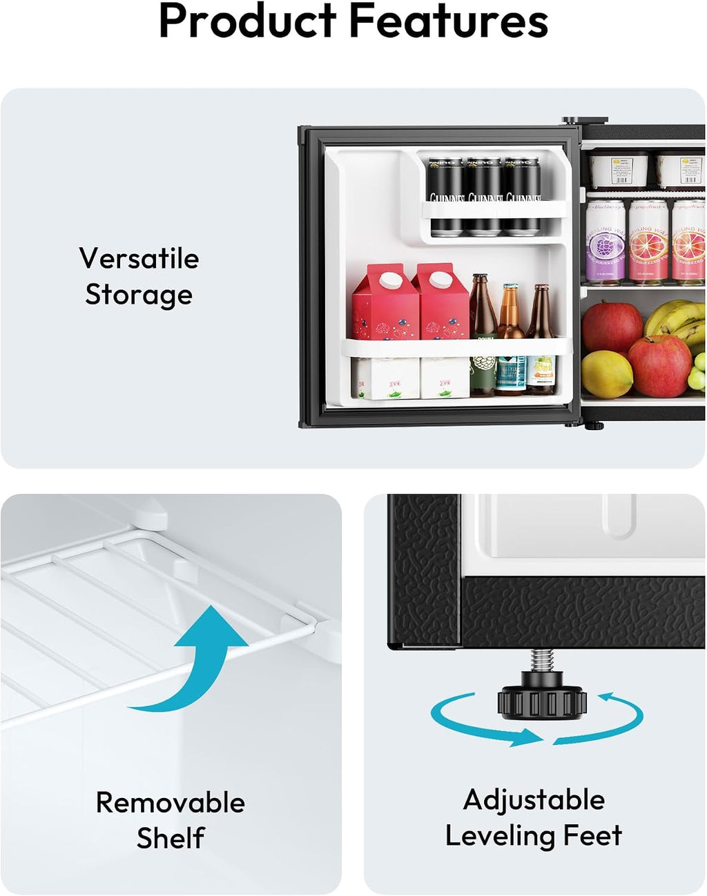EUHOMY 1.7 Cu.Ft Mini Fridge, Reversible Single Door Compact Refrigerator, Adjustable Thermostat, Energy Saving, Mini Fridge for Bedroom, Office, Dorm, Black