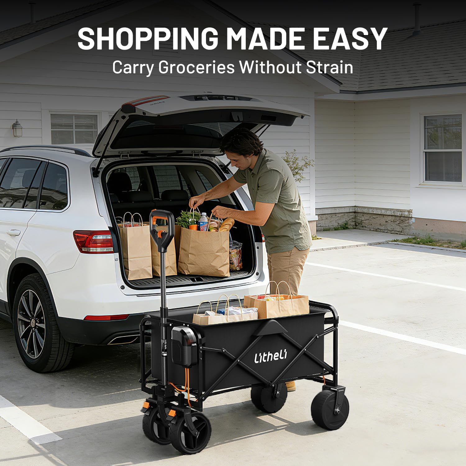 Litheli Electric Collapsible Wagon Cart Foldable, 100L Portable Folding Wagon Cart with Wheels, Outdoor Lightweight Utility Carts for Beach Grocery Camping Shopping，Black