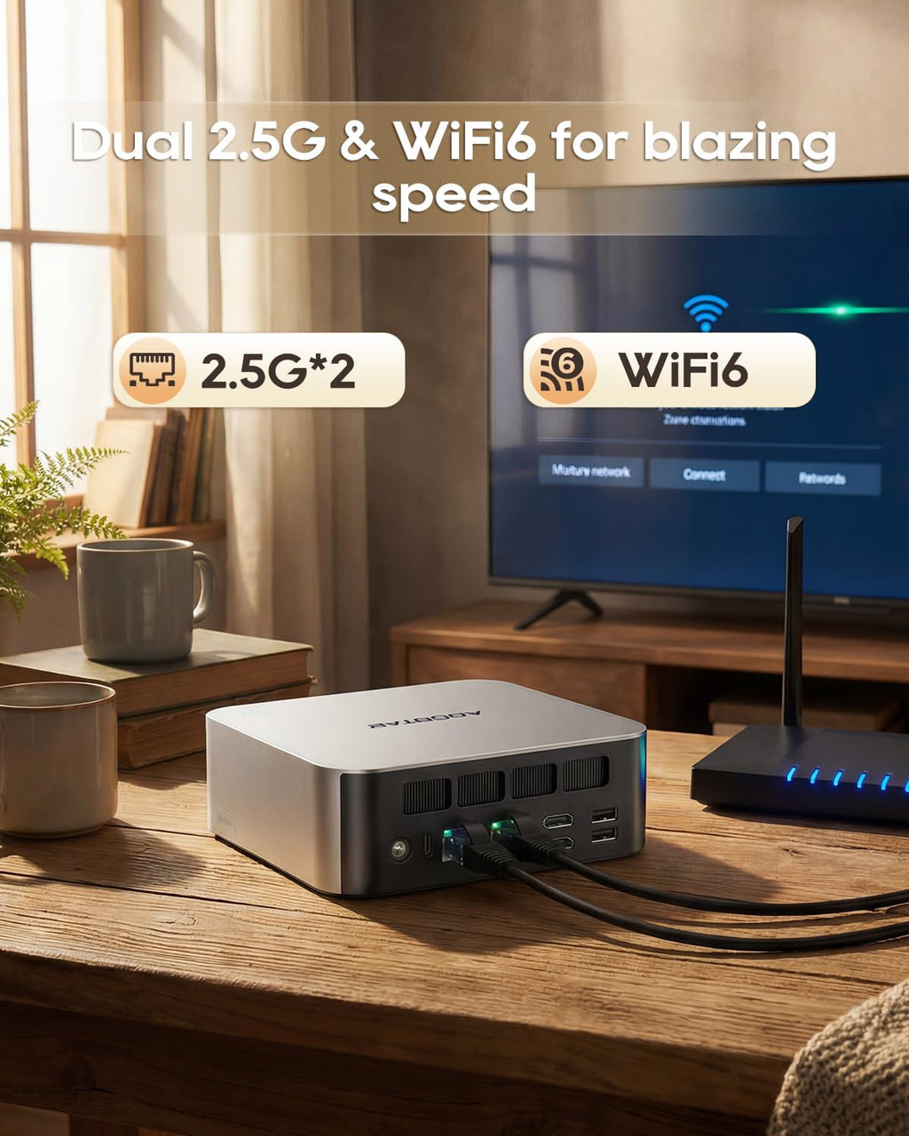 AOOSTAR MACO AMD R7 PRO 6850H Mini PC (8C/16T 4.70Ghz) with LPDDR5 6400Mhz 24GB RAM &1TB M.2 2280 PCIE4.0 NVME SSD,3 *M.2 Slots; Dual 2.5G; LAN Dual USB4；Four-Screen 4K Display