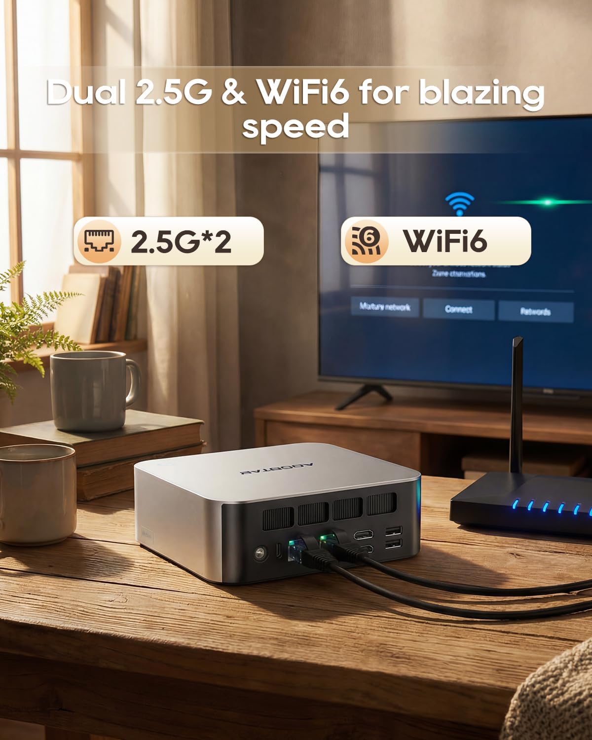 AOOSTAR MACO AMD R7 PRO 6850H Mini PC (8C/16T 4.70Ghz) with LPDDR5 6400Mhz 24GB RAM &1TB M.2 2280 PCIE4.0 NVME SSD,3 *M.2 Slots; Dual 2.5G; LAN Dual USB4；Four-Screen 4K Display