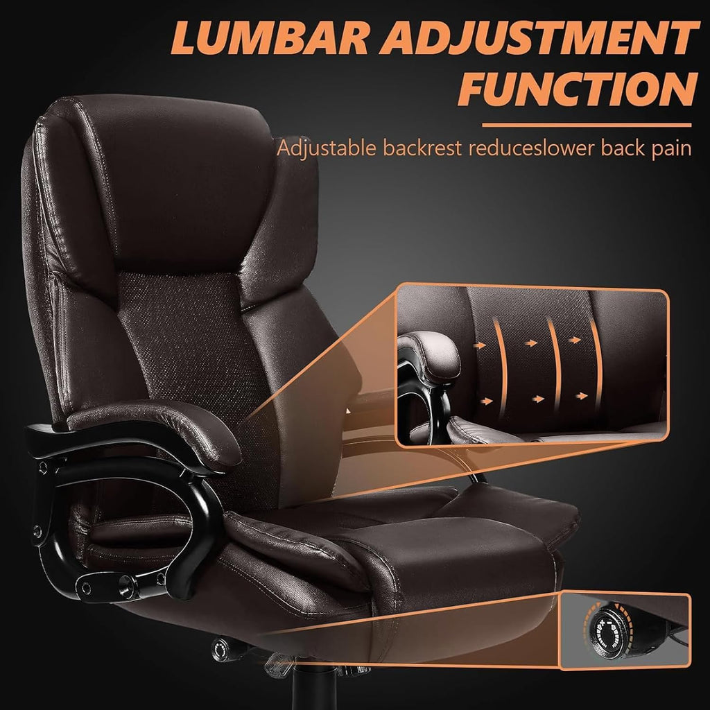 500lbs Big and Tall Office Chair with Dual Rubber Wheel and Pocket Spring Cushion, Comfy Heavy Duty Office Chair for Low Back Pain Relief, Large Executive Desk Chair with Adjustable Lumbar Support