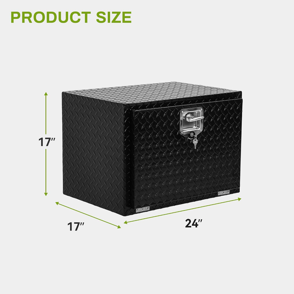 AUTOSAVER88 24 Inch Underbody Tool Boxes, Heavy Duty Aluminum Diamond Plate Toolbox Organizer, Waterproof Chest Storage Box with Lock for Trucks, Trailers, RVs, Warehouses, Black