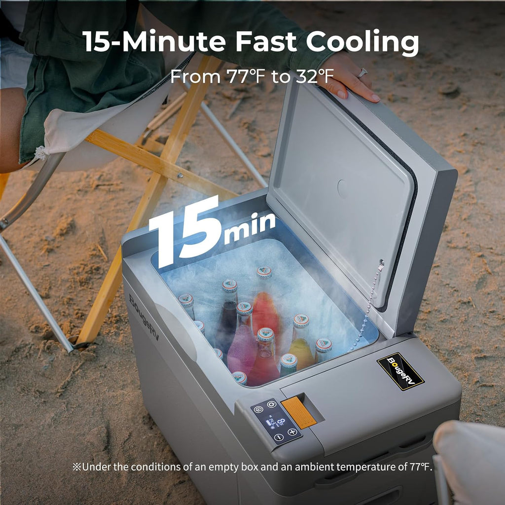 BougeRV 12 Volt Refrigerator, CRPRO 21 Quart 12V Car Fridge, Portable Freezer (-8℉~50℉), Compressor Cooler with 12V/24 DC, 110-240 AC for Outdoor Camping Overlanding Truck RV SUV Van (White)