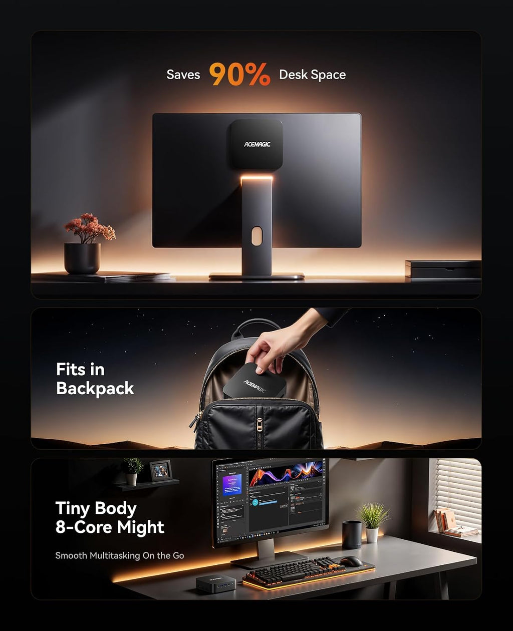 ACEMAGICIAN Kron Mini K1 Mini PC, Ryzen 7 7735hs (Upgraded 7730U/7430U), 24GB LPDDR5 RAM 512GB SSD Micro Computer Support 4K, Desktop PC with WiFi6/BT5.2/Pre Win11Pro, Home Office Casual Gaming