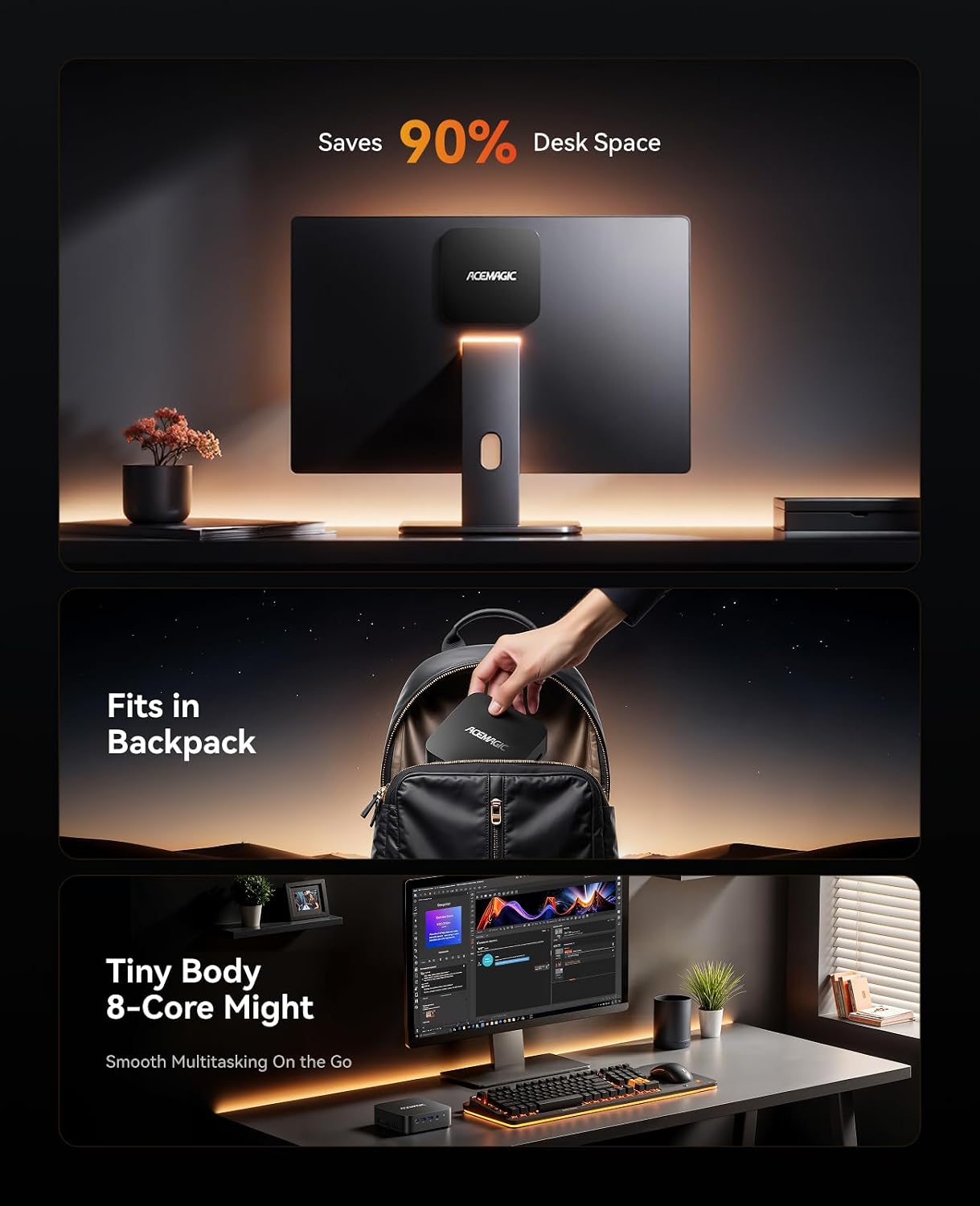 ACEMAGICIAN Kron Mini K1 Mini PC, Ryzen 7 7735hs (Upgraded 7730U/7430U), 24GB LPDDR5 RAM 512GB SSD Micro Computer Support 4K, Desktop PC with WiFi6/BT5.2/Pre Win11Pro, Home Office Casual Gaming