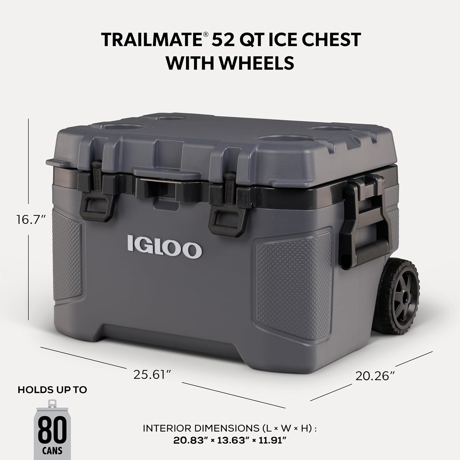 Igloo Trailmate 52Qt Wheeled Cooler, Insulated Hard Shell Ice Chest, Carbonite