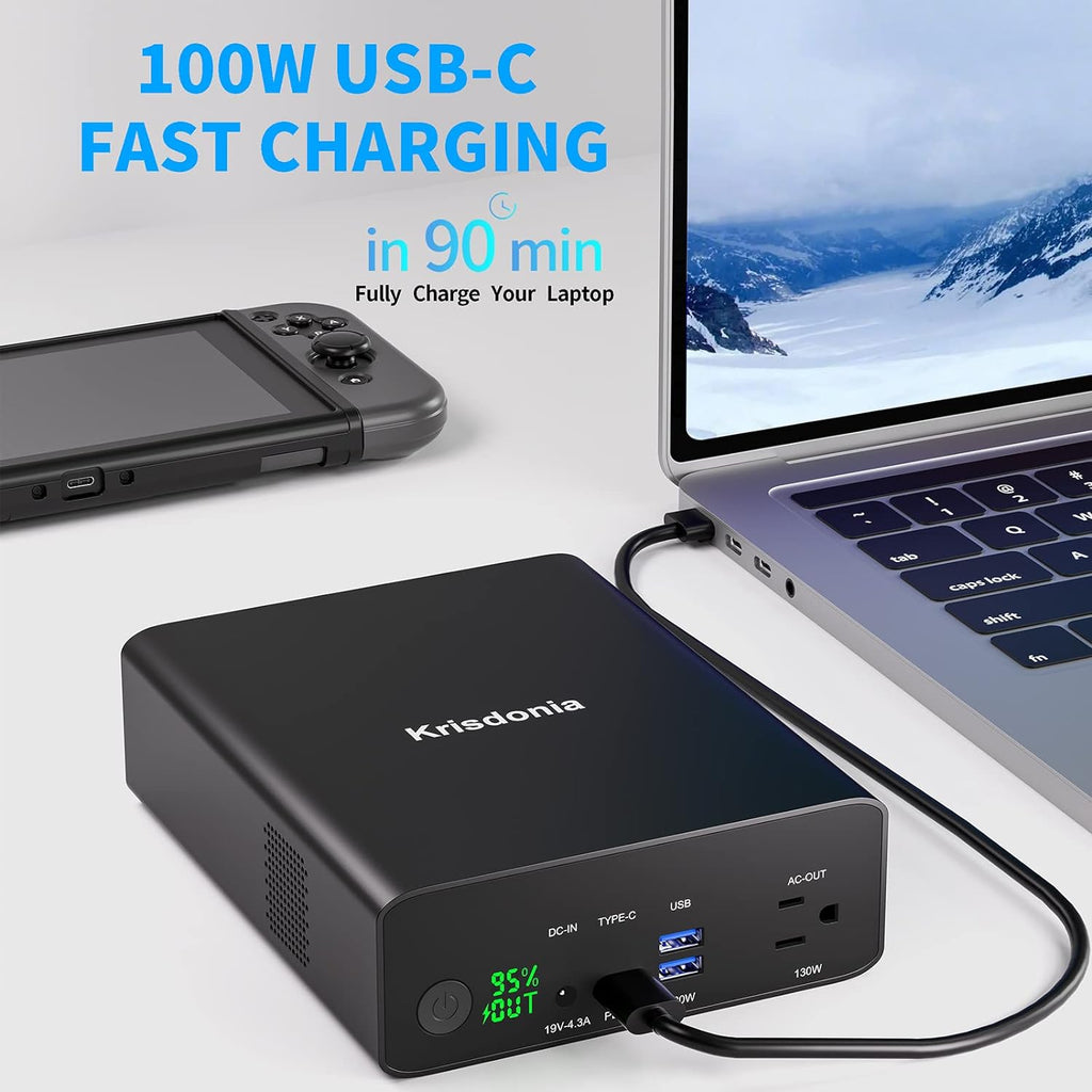 Power Bank with AC Outlet, Portable Laptop Charger Battery Bank USB C 100W Fast Charging, 80000mAh/296Wh Power Station External Battery Pack 130W/110V for Outdoor Camping Home Office