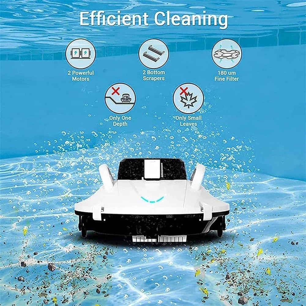 30W Cordless Automatic Pool Cleaner, 90° Climbing Wall Swimming Pool Cleaning Robot, with 180 Mins Running Time, Strong Suction, Dual Motors, with Top Handle