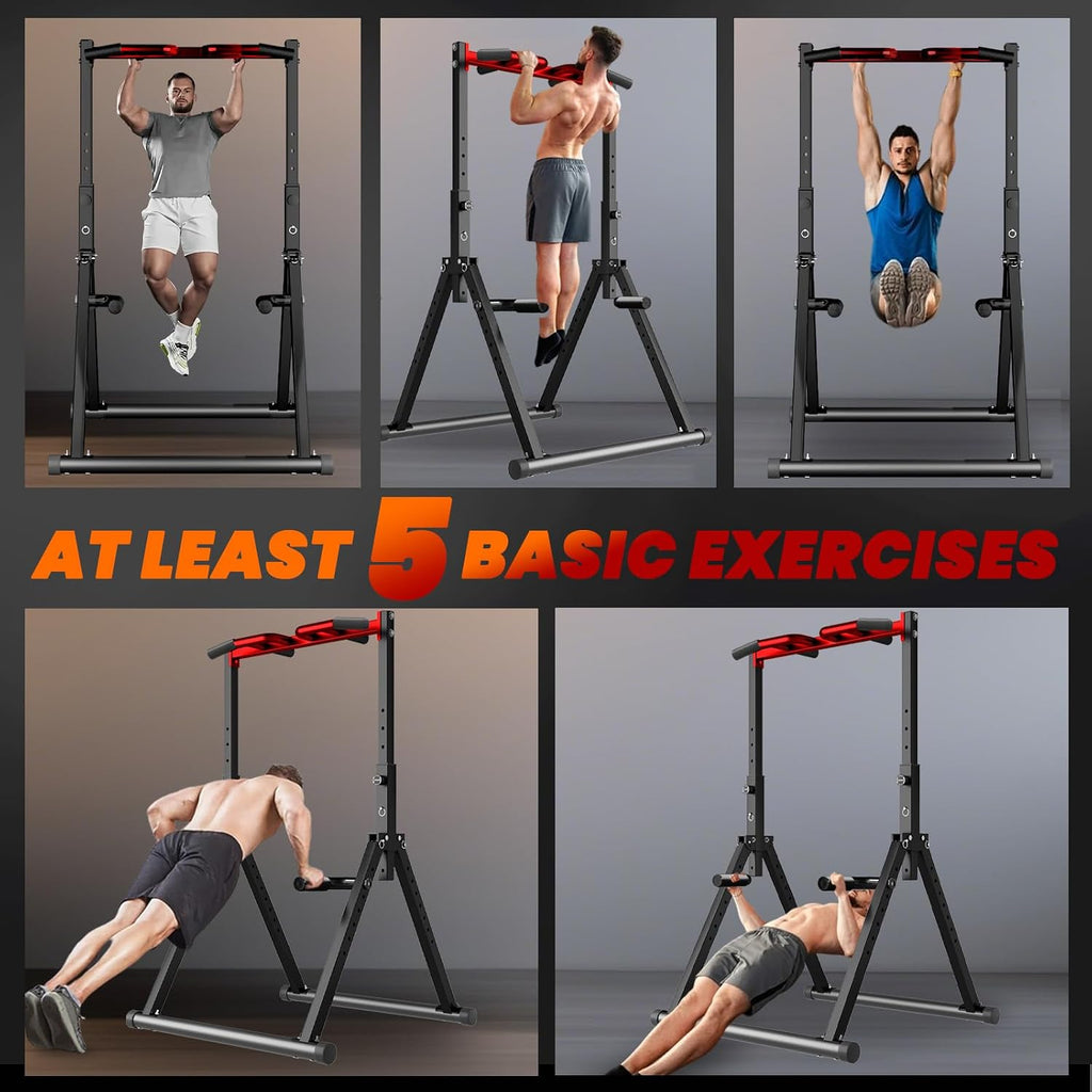 WATBKHE Power Tower Pull Up Dip Station Foldable, Pull Up Bar Station Adjustable, Multi-Function Home Gym, Strength Training Fitness Equipment, Triangular Design, for Home Outdoor