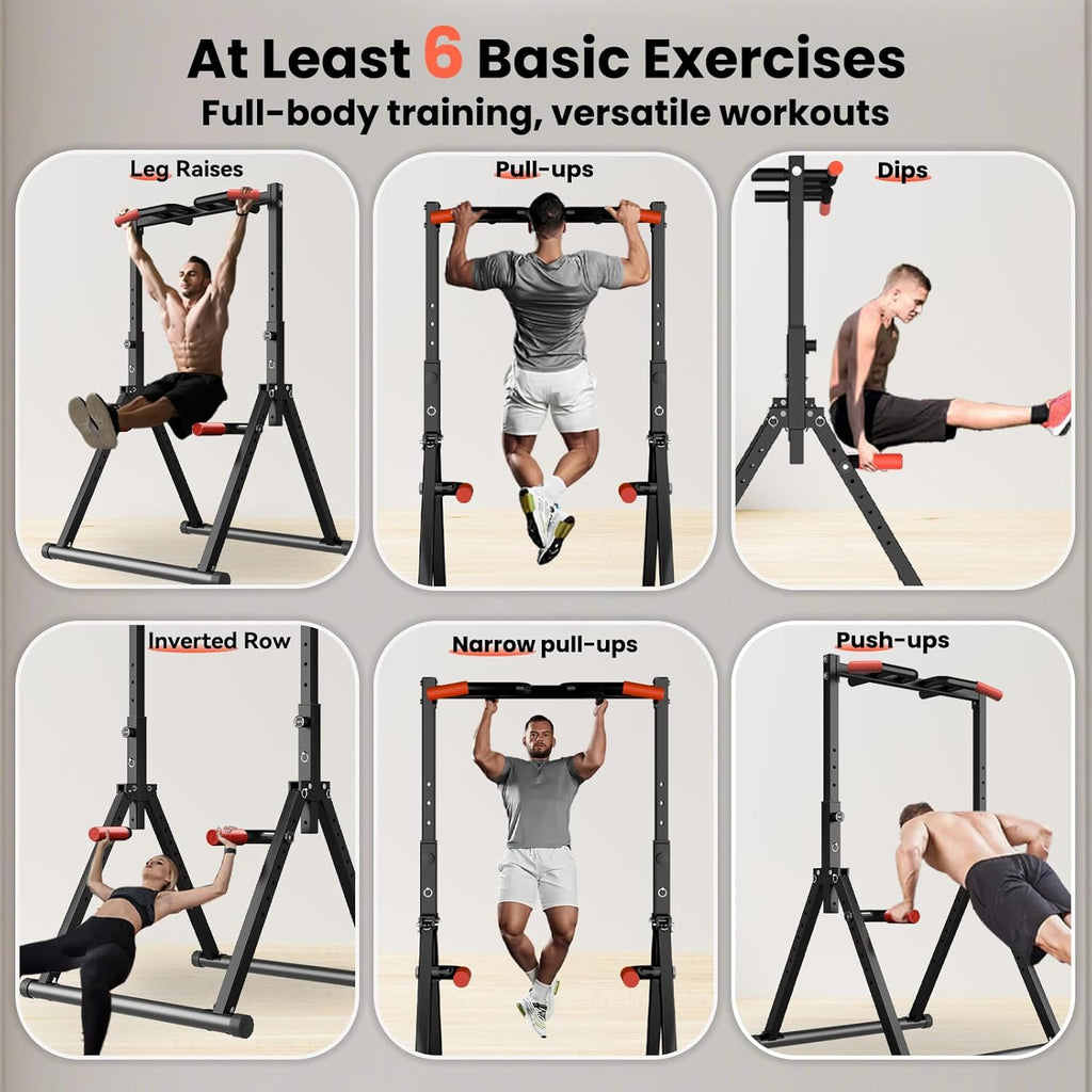 WATBKHE Power Tower Pull Up Dip Station Foldable, Pull Up Bar Station Adjustable, Multi-Function Home Gym, Strength Training Fitness Equipment, Triangular Design, for Home Outdoor