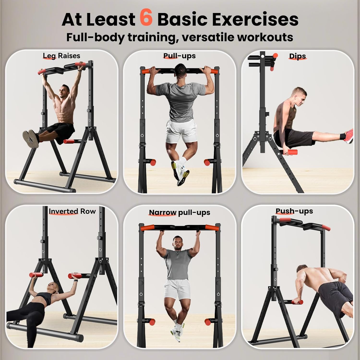 WATBKHE Power Tower Pull Up Dip Station Foldable, Pull Up Bar Station Adjustable, Multi-Function Home Gym, Strength Training Fitness Equipment, Triangular Design, for Home Outdoor