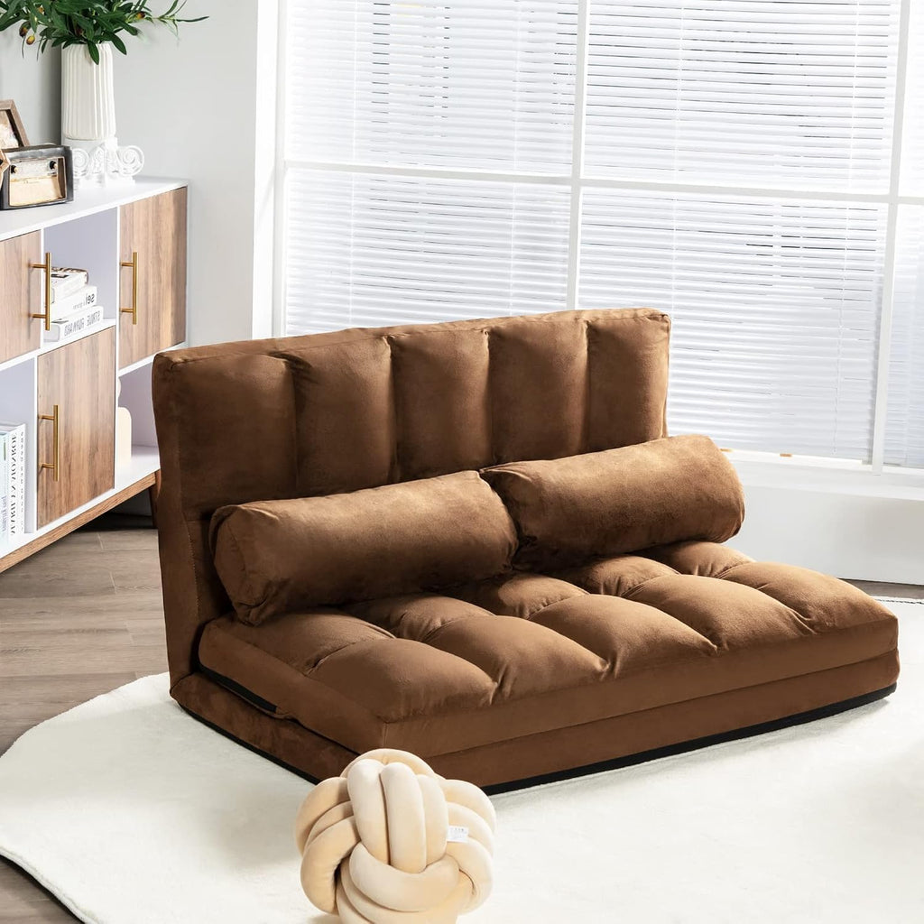 DORTALA Foldable Floor Sofa, 6-Position Adjustable Lounge Couch with 2 Pillows & Suede Cloth Cover, Modern Lounge Mattress Video Gaming Lazy Couch, Suede Floor Seating Sofa, 71' x 44.5', Beige