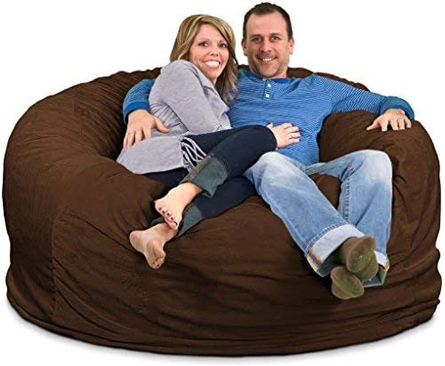 Ultimate Sack 6000 6-Foot Bean Bag Chair, Brown Fur Cover – Oversized Foam Lounger, Floor Seat, Small Sofa, or Couch Bed for Living Area, Gaming Room, or Reading Lounge