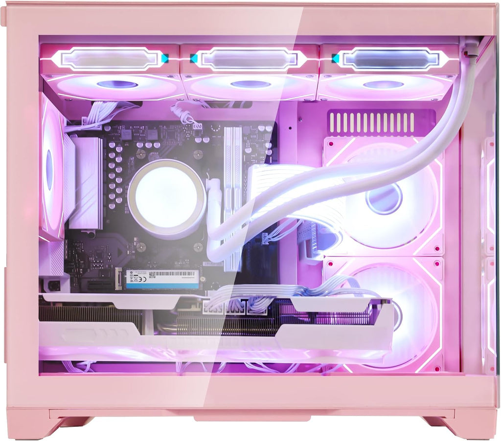 Ocean Park Pink Gaming PC Gamer Desktop Computer W/KB & Mouse, AMD Ryzen 5 9600X 6-Core 3.9GHz, RTX 5060 8GB, 32GB DDR5, 1TB PCIe SSD, 850W PSU, Fusion 2.0 APP RGB Fan Control, Win 11
