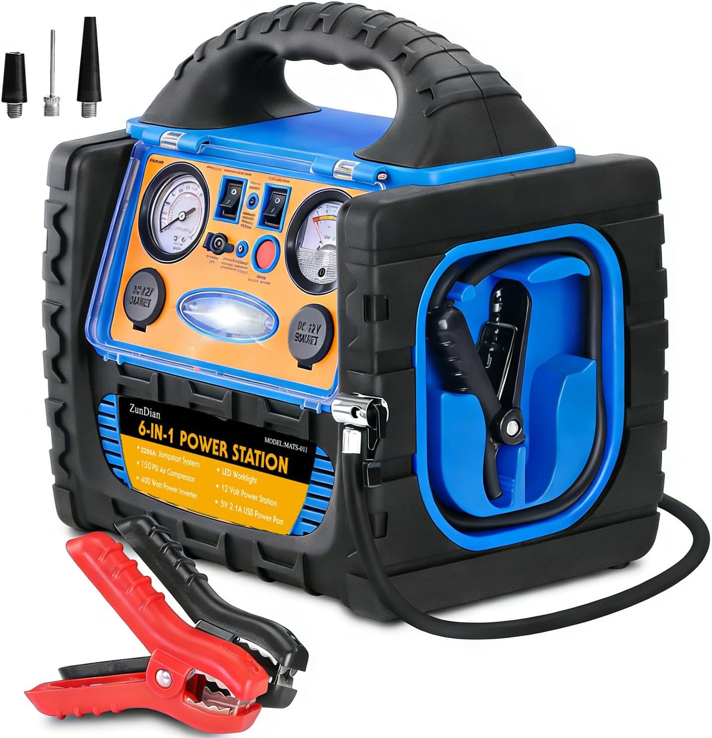 2200A Car Jump Starter with Air Compressor 260PSI, 12V Auto Battery Charger Jump Box for Car Battery Portable with 400W Inverter AC/DC/USB Output and LED Light