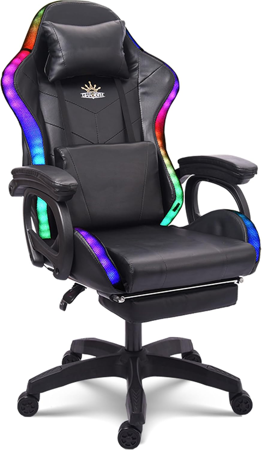 Video Gaming Chair with Speakers and RGB Lights, Ergonomic Chair with Seven-Point Massage Function, Computer Chair with Footrest and Lumbar Support Gaming Chairs for Adults,Black