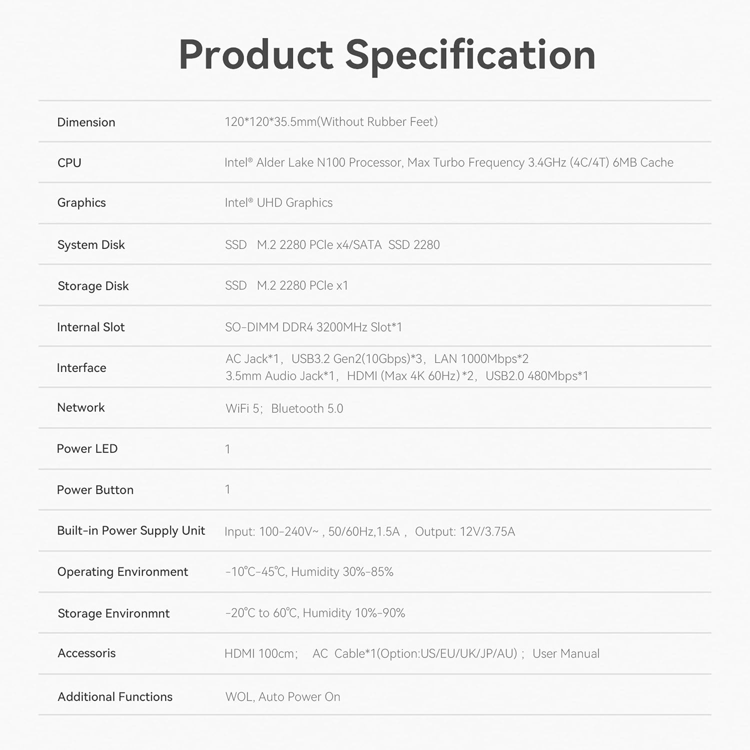 N100 Mini PC, Intel Alder Lake N100, 16GB DDR4 500GB PCIe3.0 SSD, Dual LAN Mini Computer Support 4K Dual HDMI, WiFi5/BT5.0/USB3.2, Built-in 45W Power Supply Office Desktop PC