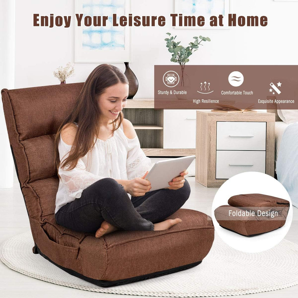 ARLIME 4-Position Adjustable Floor Chair, Armless Gaming Chair w/Back Support & Soft Cushion, Memory Foam Floor Lazy Sofa for Gaming, Reading, Meditating (Coffee)