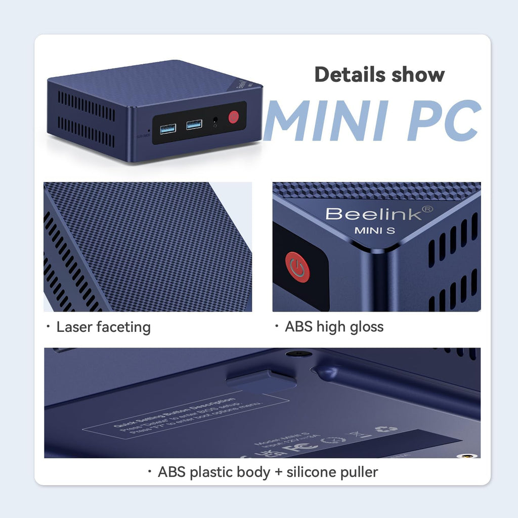 Beelink Mini PC, Mini S12 Intel 12th Gen 4-Core N95(up to 3.4GHz), Mini Computer 16GB DDR4 RAM 500GB SSD, Desktop PC Dual HDMI 4K UHD/2.5GBps/Dual WiFi5/BT4.2/HTPC/W11 Home