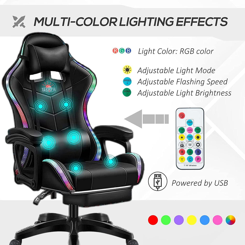 XOOFMASS Gaming Chair with Speakers Video Game Chair with RGB LED Lights Ergonomic Racing Office Chair, PU Leather Recliner Computer Chair Swivel E-Sports Chair with Armrest and Lumbar Support,Red