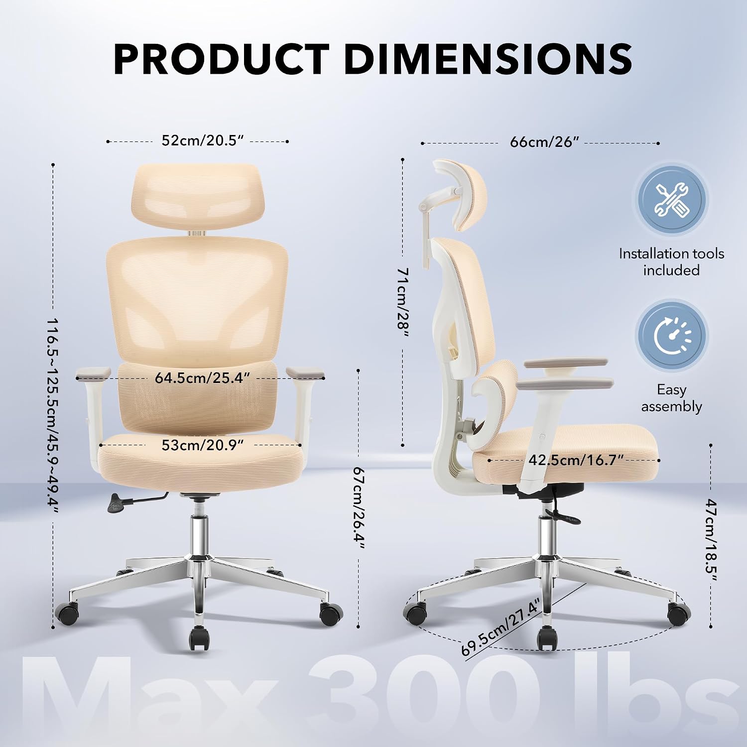 Office Chair Ergonomic Desk Chair - Home Mesh Office Desk Chair with Adjustable Lumbar Support, High-Back Computer Gaming Chair with Headrest 3D Armrests, Rolling Swivel Task Chairs for Home, Office