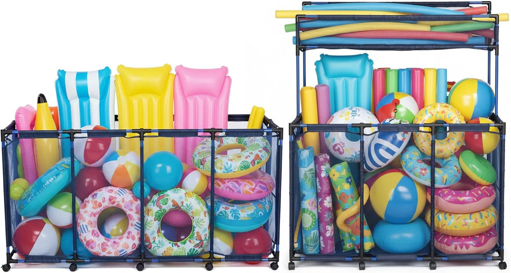Yescom 2 Pack Pool Float Storage Bin Basket for Toy Raft Noodles Outdoor Metal Frame Mesh Net Rolling Organizer Cart Blue